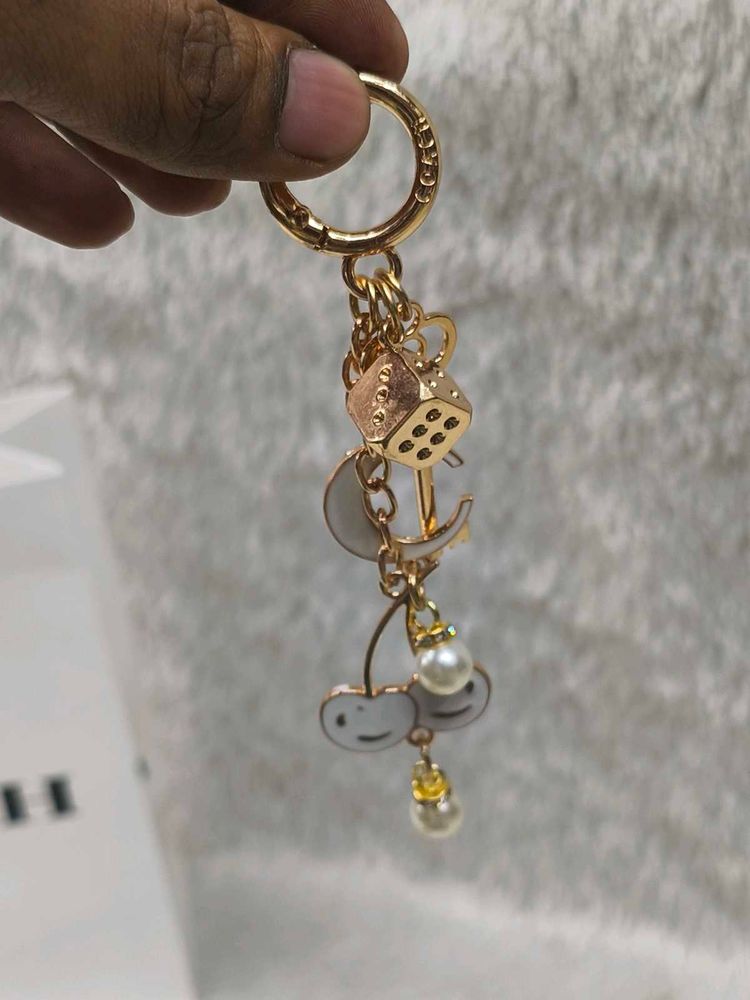 Cute Cherry &amp; Dice Charm Keychain❣️