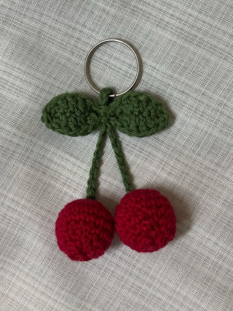 Handmade Crochet Cherry Keychain