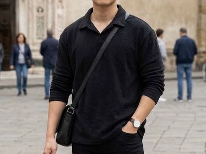 Men's Black Long Sleeve Polo Shirt