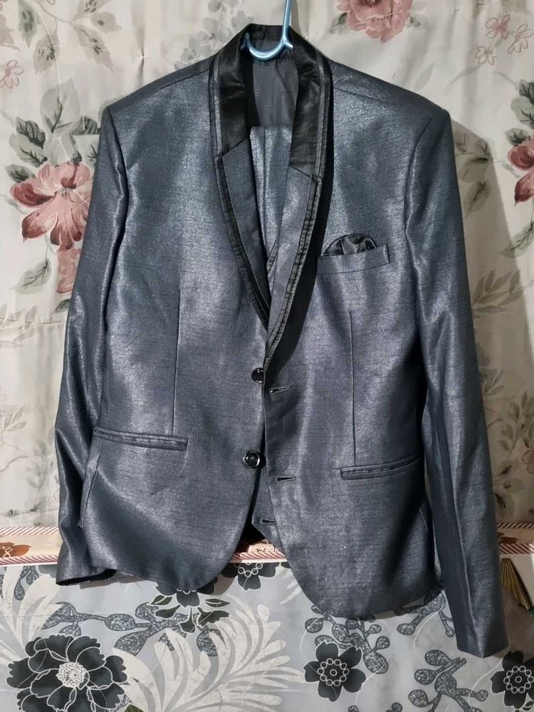 Men's Shiny Grey Coat Suit