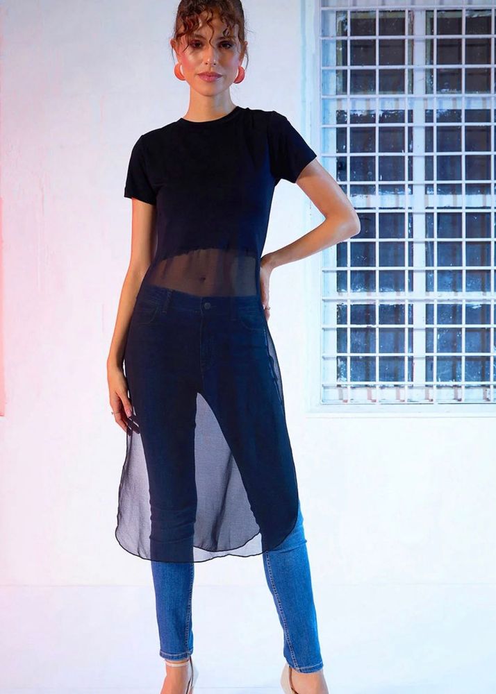 Sheer Overlay Long Tunic Top