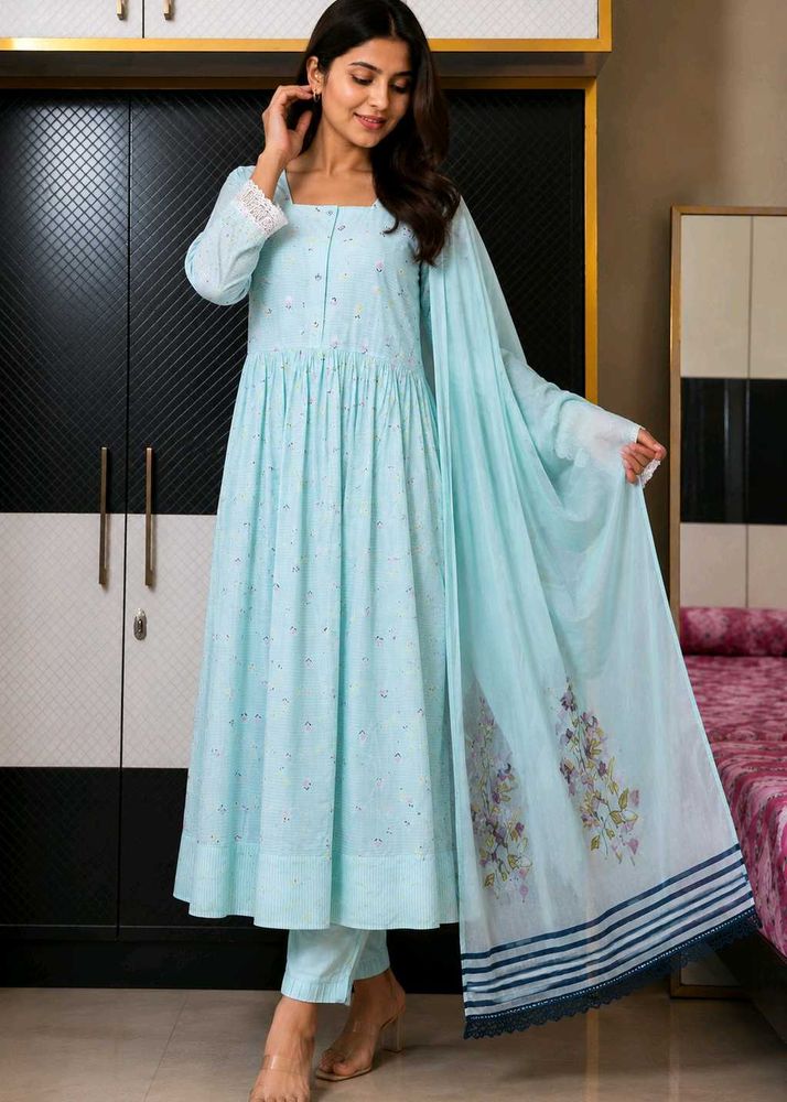 Light Blue anarkali Set with Dupatta and pant