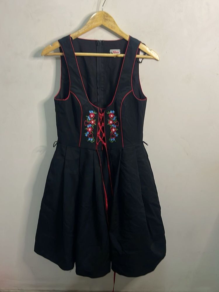 Black Embroidered Dirndl Dress