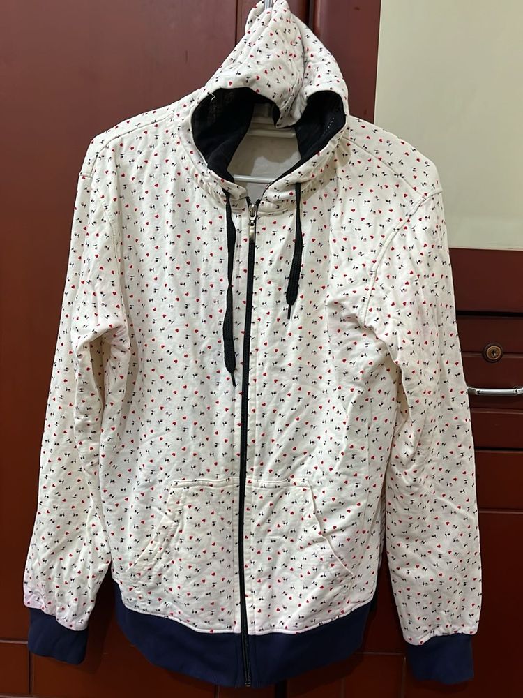 Cute Heart Print Zip-Up Hoodie