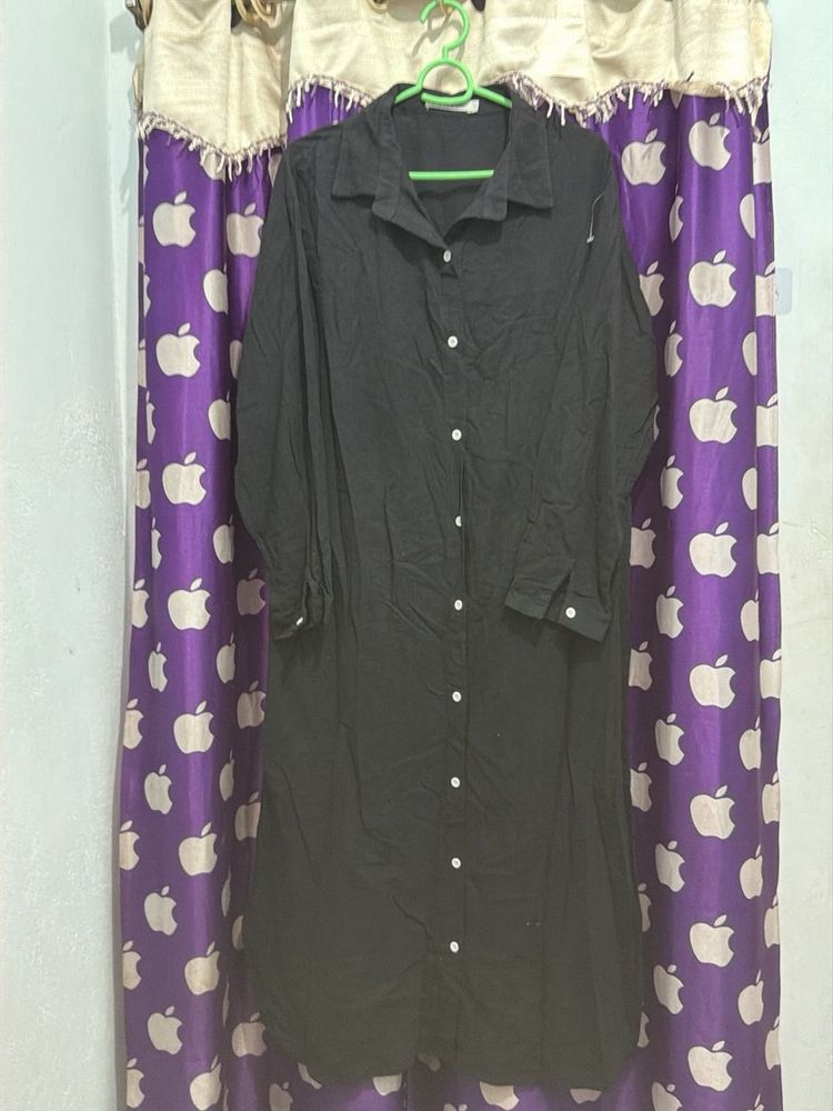 Black Button-Down Shirt Dress