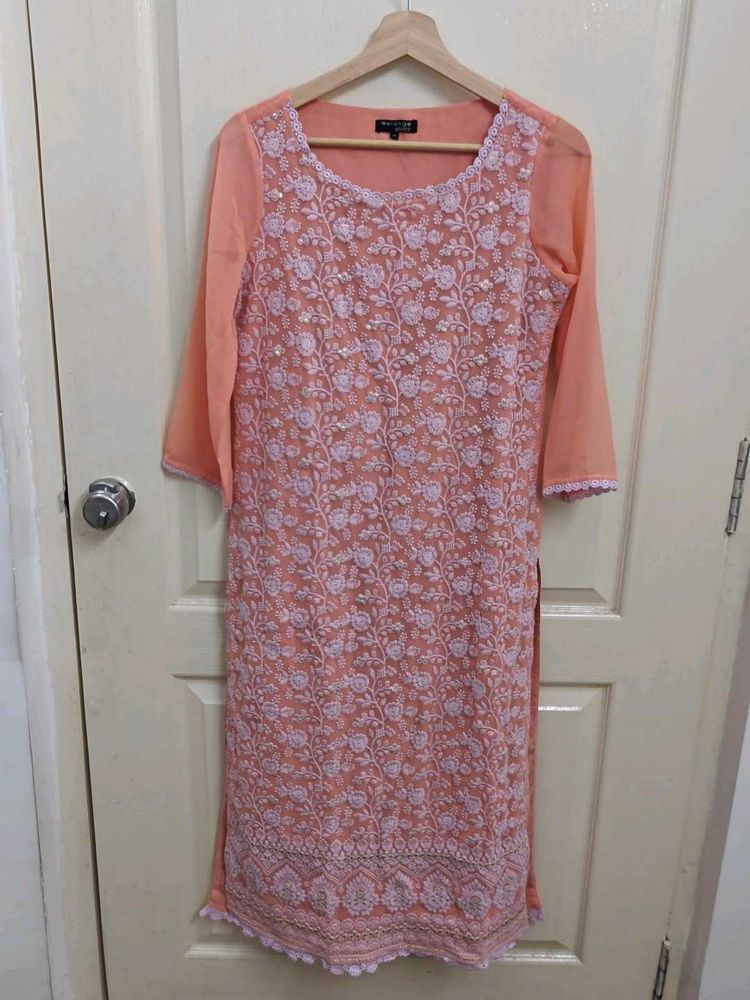 Melange Peach Embroidered Kurta