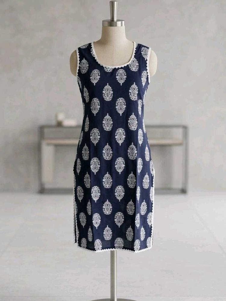 Navy Blue Printed Kurta