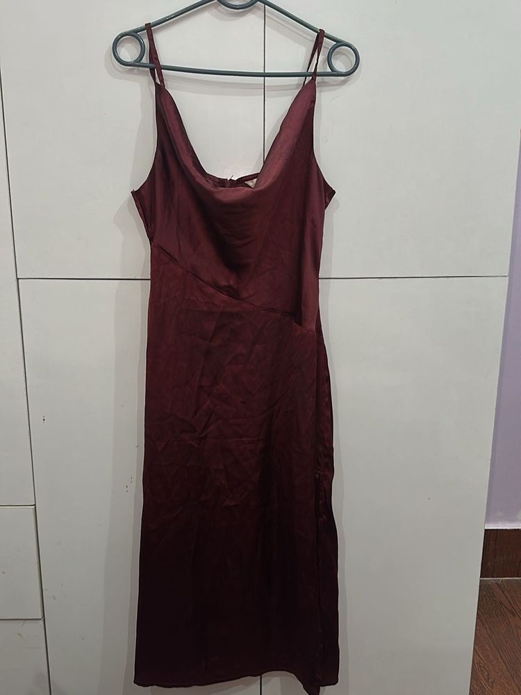 maroon Satin Slip Dress