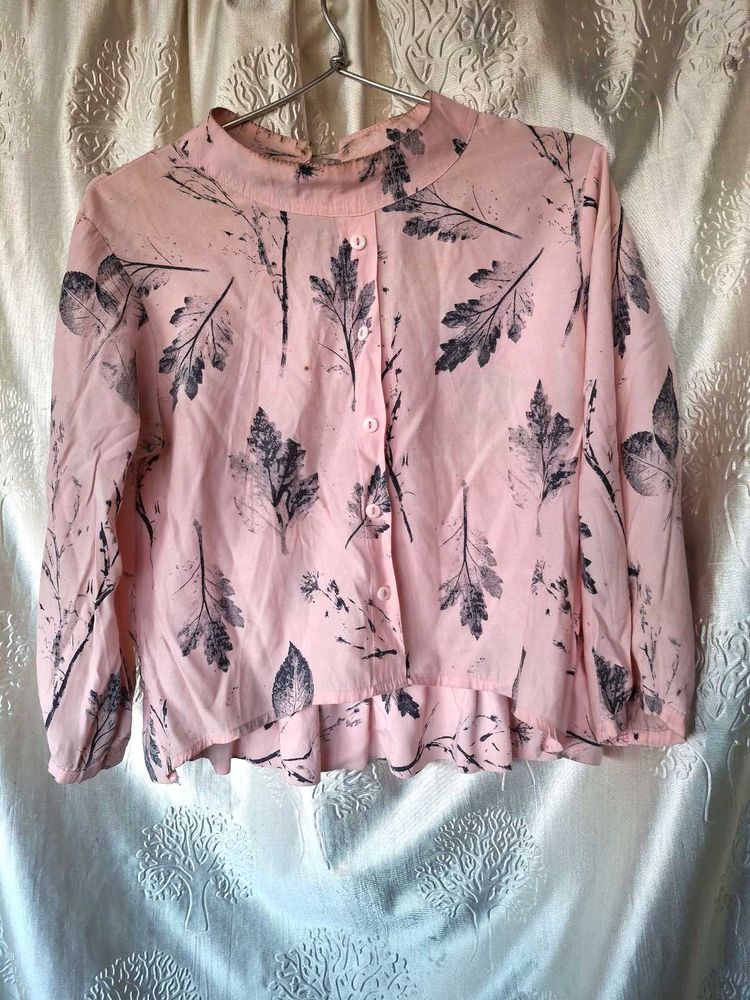 Pink Leaf Print Top