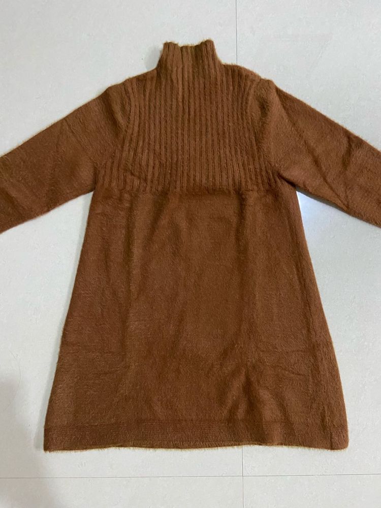 Cozy Brown Knit Pullover Dress