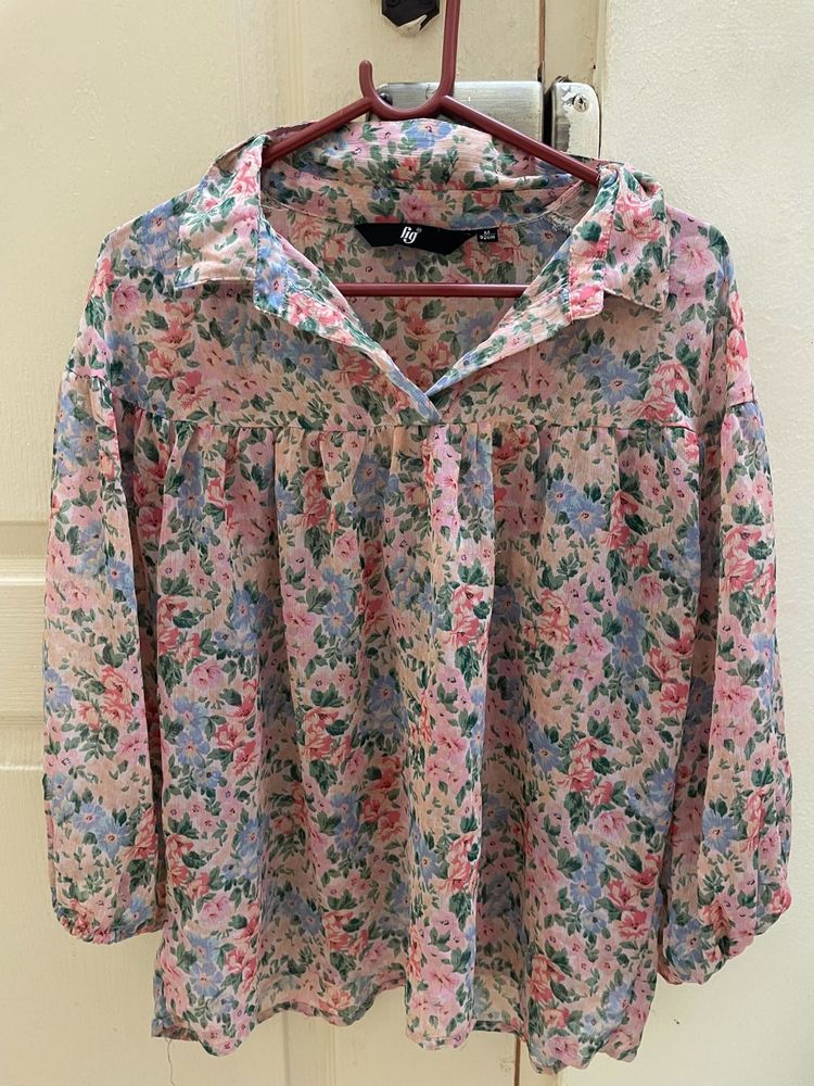 Floral Print Sheer Blouses(size m)