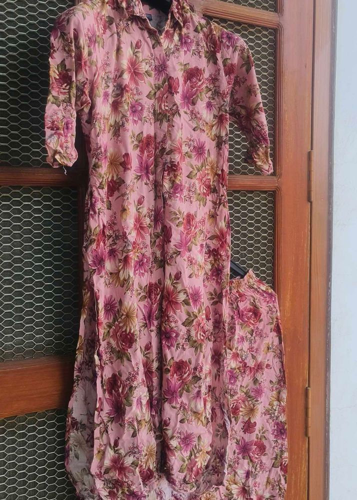 Pink Floral Kurta Set