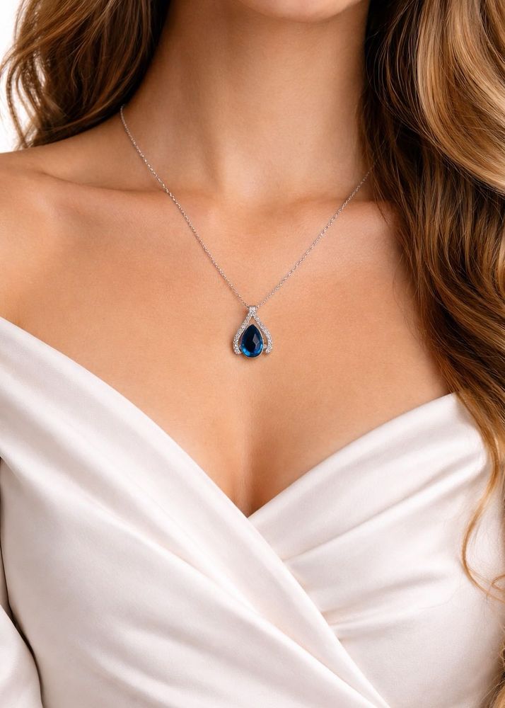 Elegant Blue Teardrop Pendant Necklace