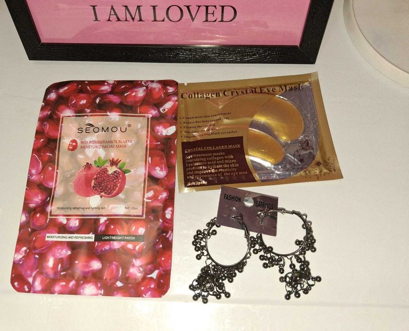 Seomou Facial Mask, Eye Patches Set and earings