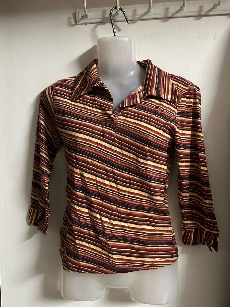Retro Striped Collared Top
