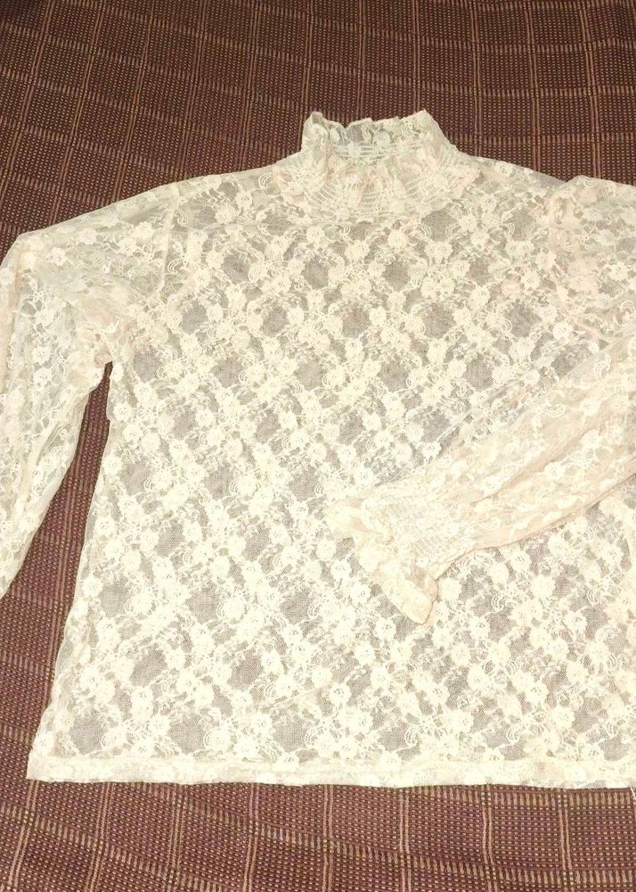 Sheer Lace Mock Neck Top