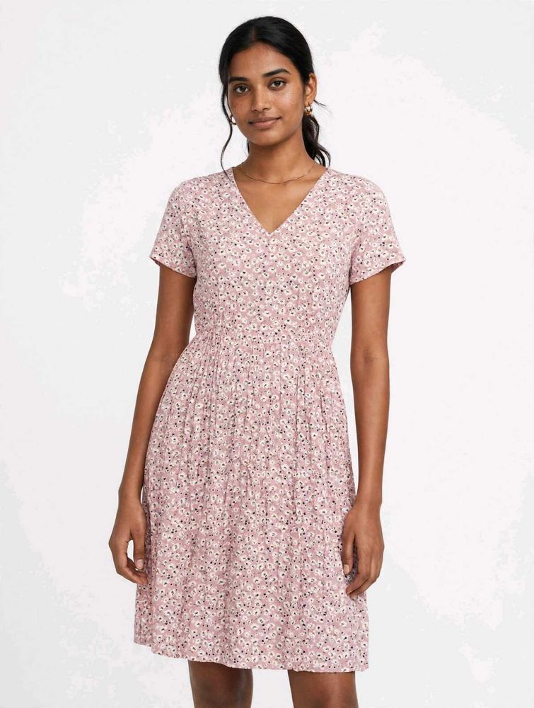 Women Floral Print V-Neck A-Line Midi Dress