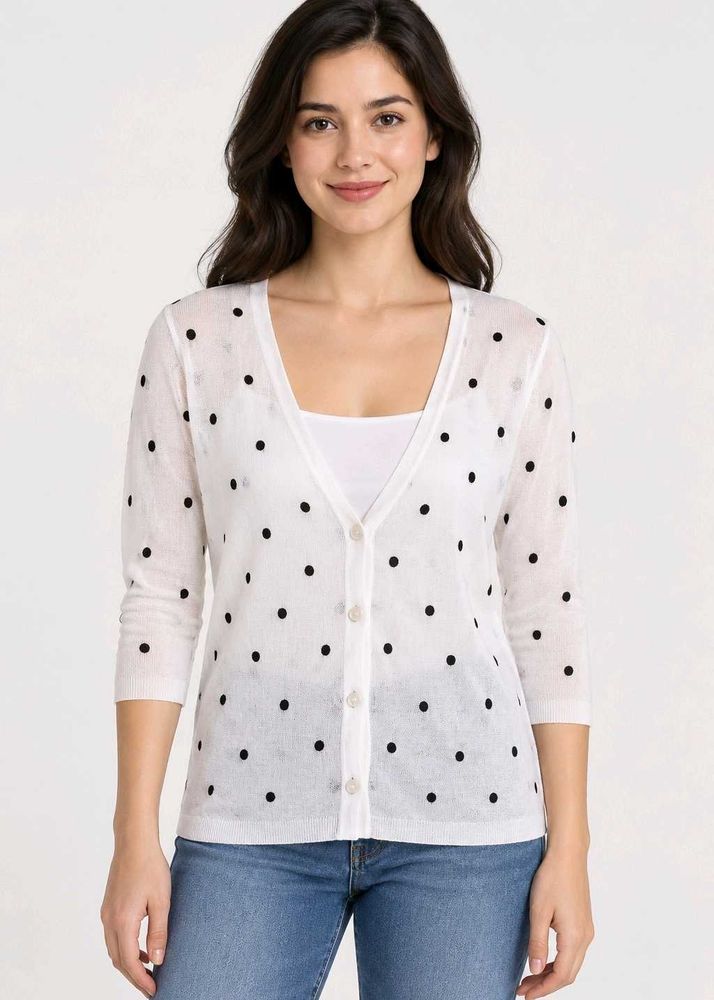 Chic White Polka Dot Cardigan