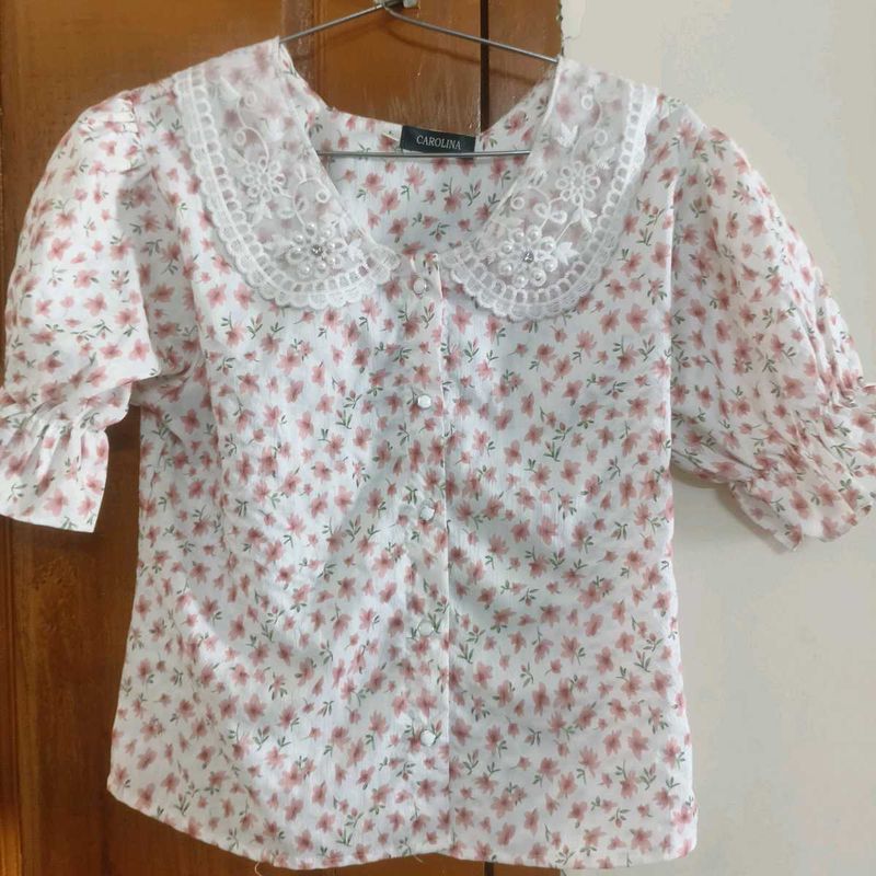 Chic Floral Lace Collar Blouse