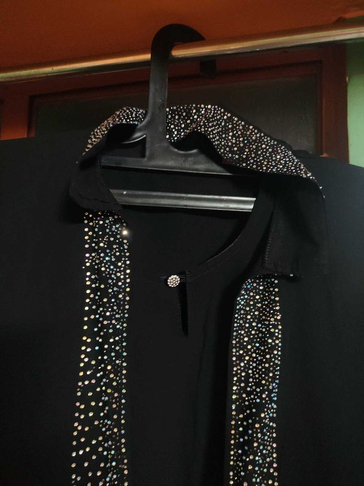Elegant Black Abaya and Hijab with  Embellishments