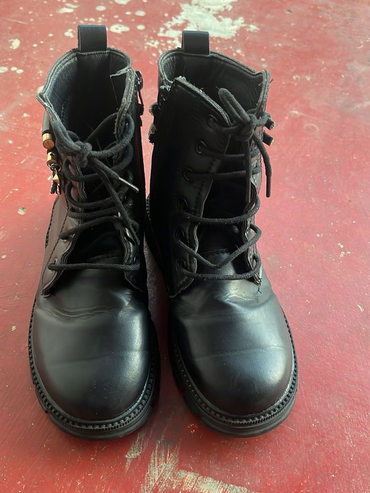 Black Lace-Up Combat Boots