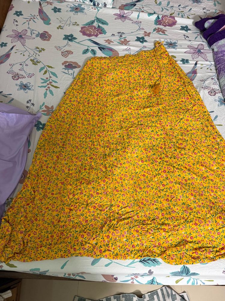 Yellow Floral Print Maxi Skirt