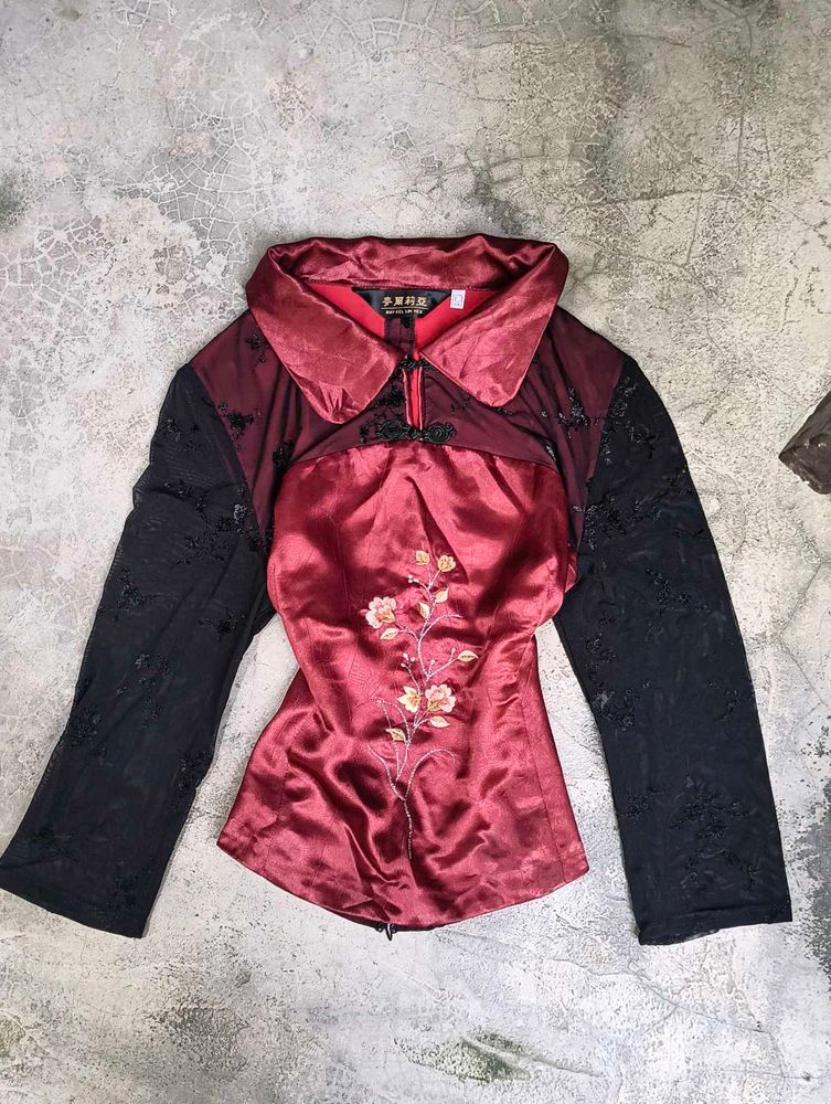 Elegant Embroidered Satin Blouse