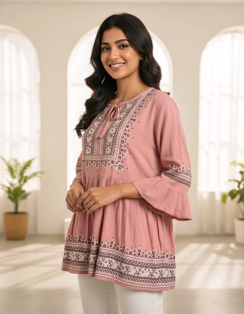 Printed Pink Peplum Top