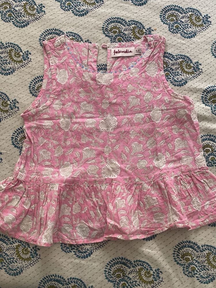 Fabindia Crop Top - Light Pink Floral sleeveless