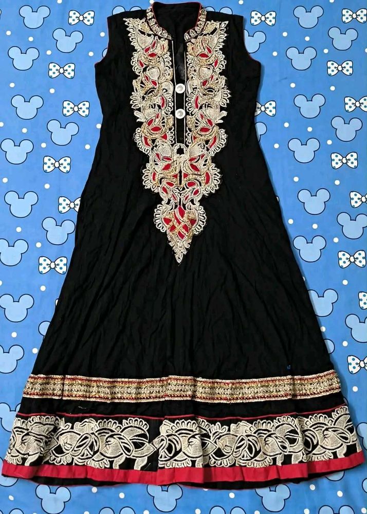 Elegant Black Embroidered Anarkali Kurti