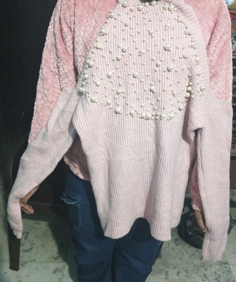 Pink Pearl Embellished Sweater