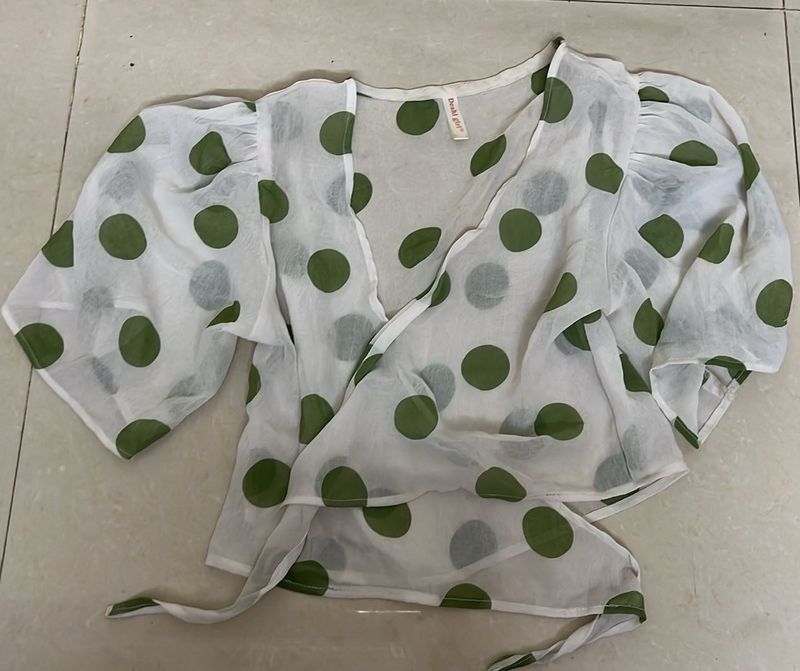 Chic Polka Dot Wrap Top