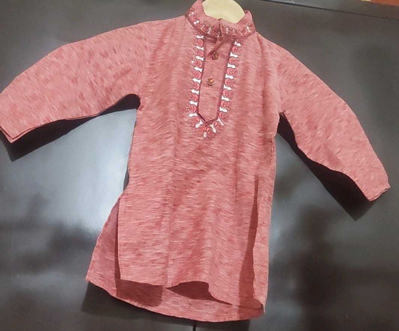 Pink Kurta &amp; White Pajama For Baby Boy 6-9 Month