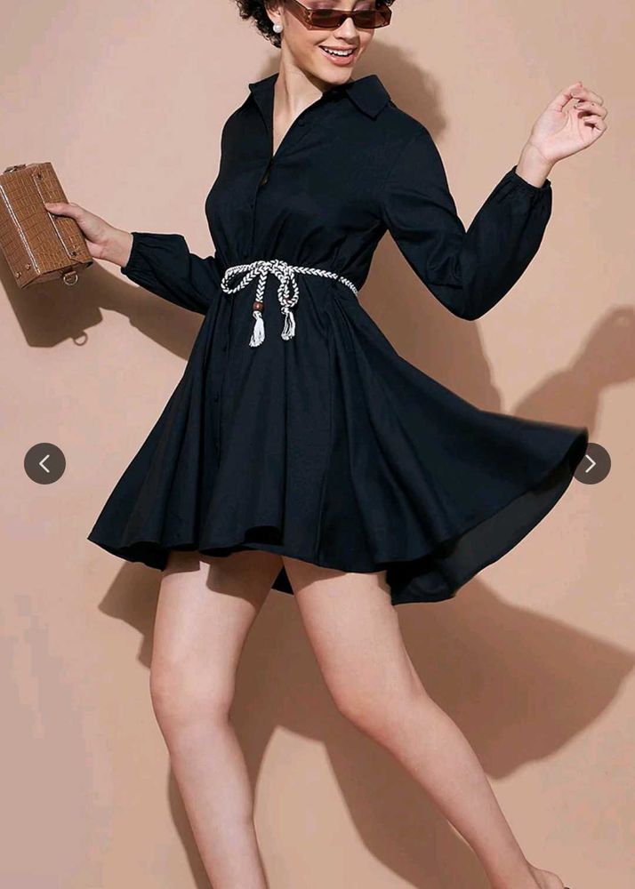 Chic Black Shirt Dress with Belt 🖤