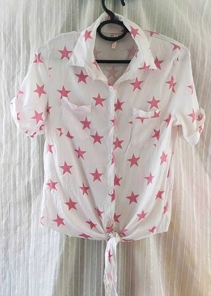 Star Print Tie-Front Top