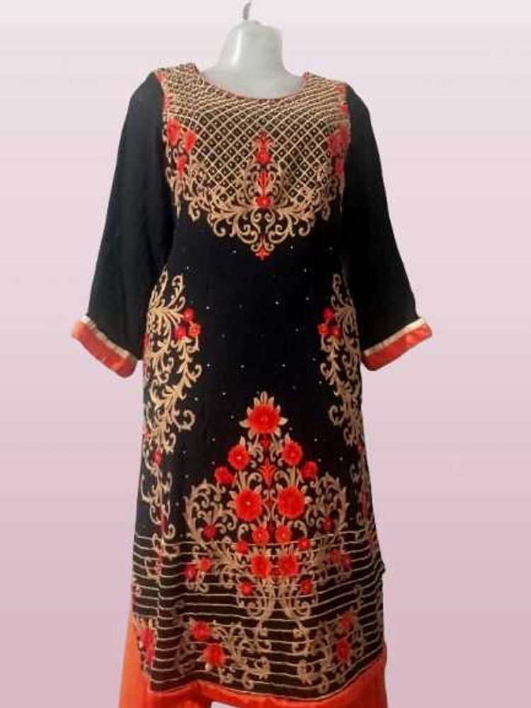 Embroidered Black &amp; Orange Salwar Kameez