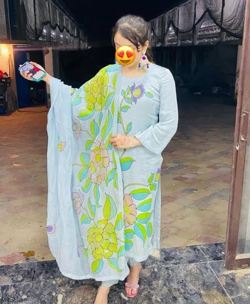 Floral painting suit with Dupatta