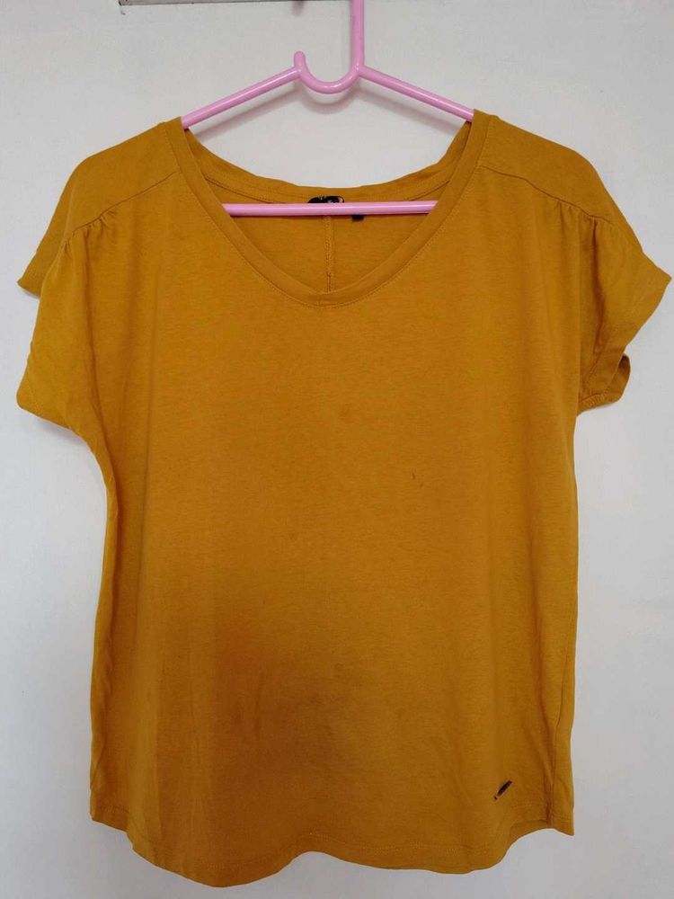 Mustard Yellow Casual V-Neck Top