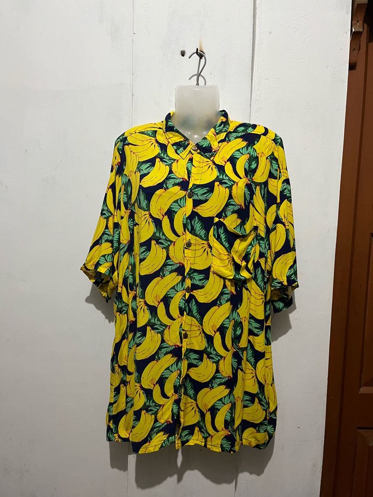 Vibrant Banana Print Button-Up Shirt