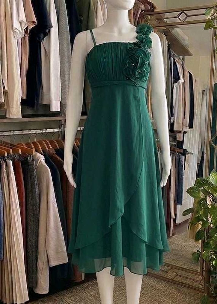 Elegant midi Emerald Green Party Dress