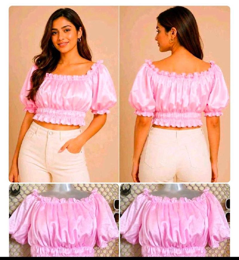 Pink Off-Shoulder Crop Top