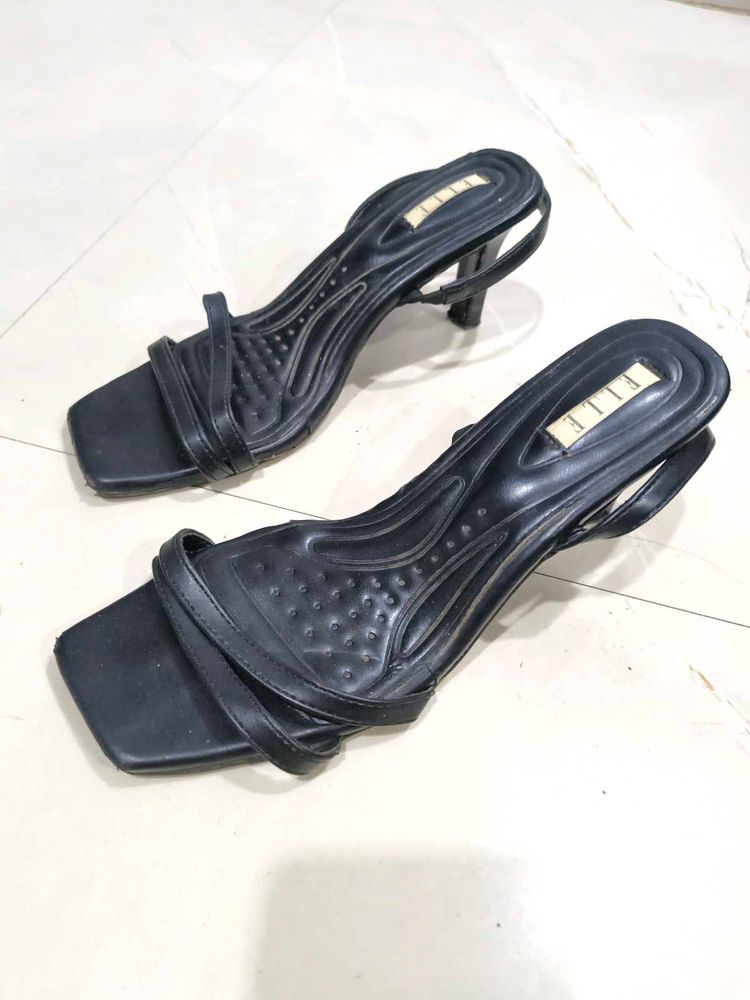 Chic Black Strappy Heeled Sandals