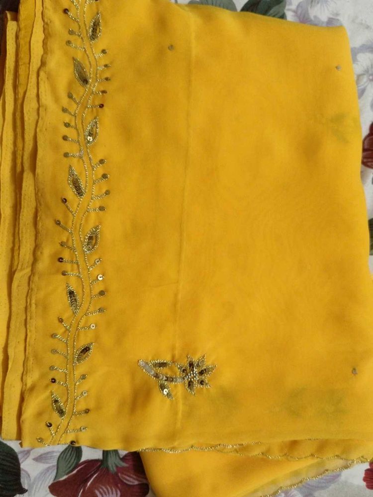 Beautiful Yellow Embellished Saree with blouse