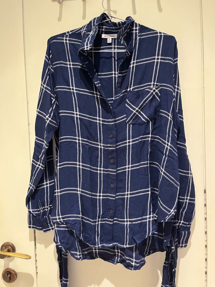 Blue Plaid Button-Up Shirt