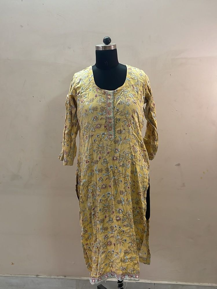 Yellow Floral Print Kurta