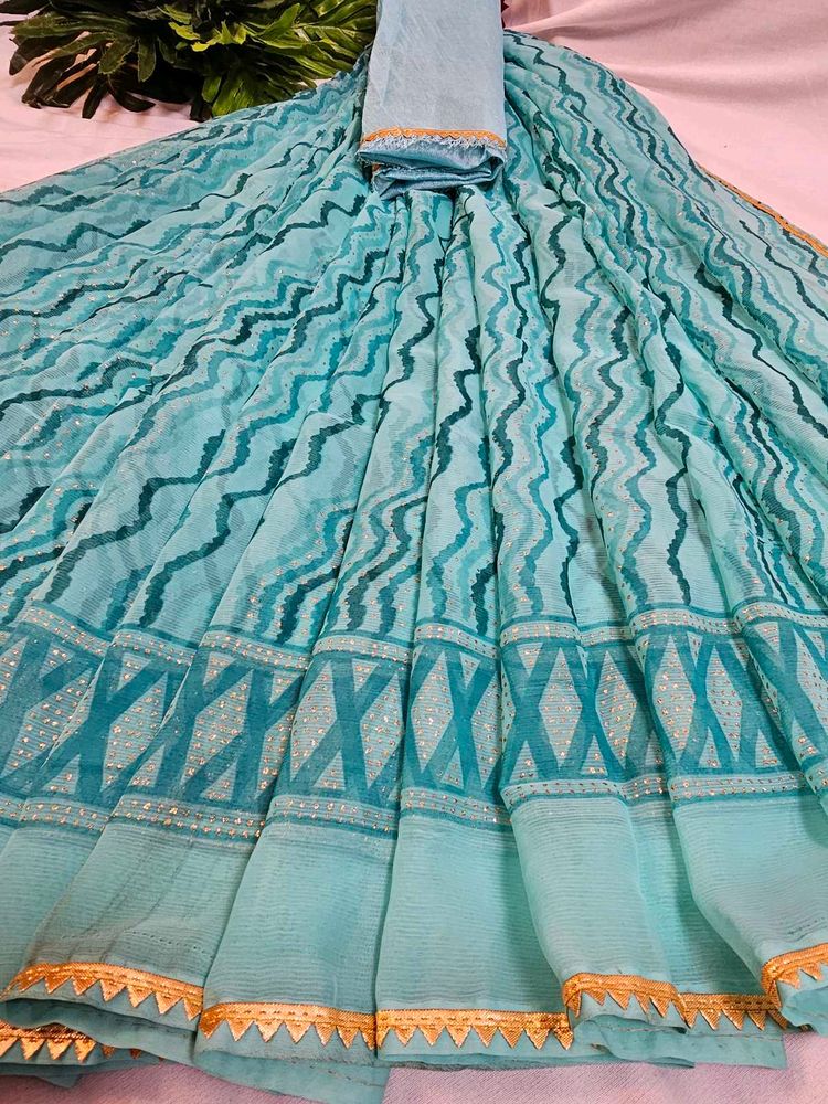 Elegant Blue Printed Saree