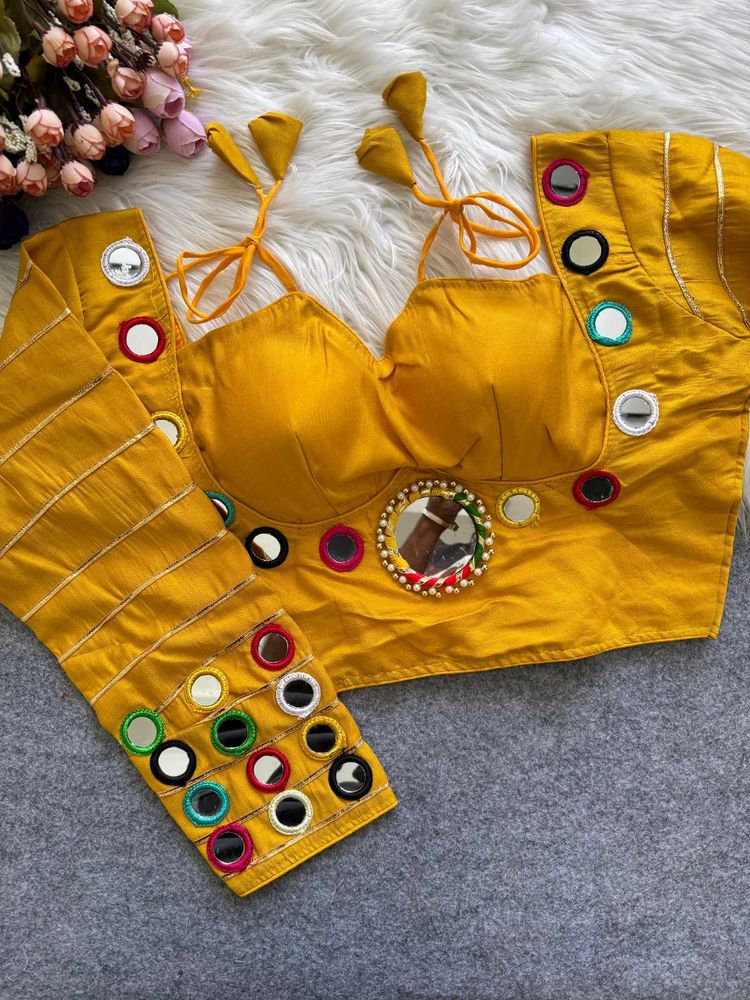 Yellow Mirror Work Blouse