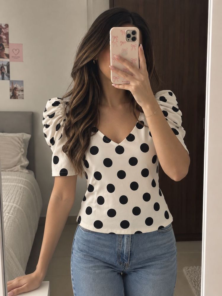 Polka Dot Black N White Top