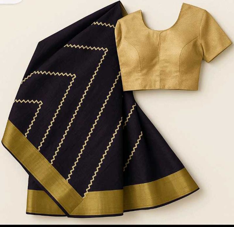 Black &amp; Gold Saree with Blouse