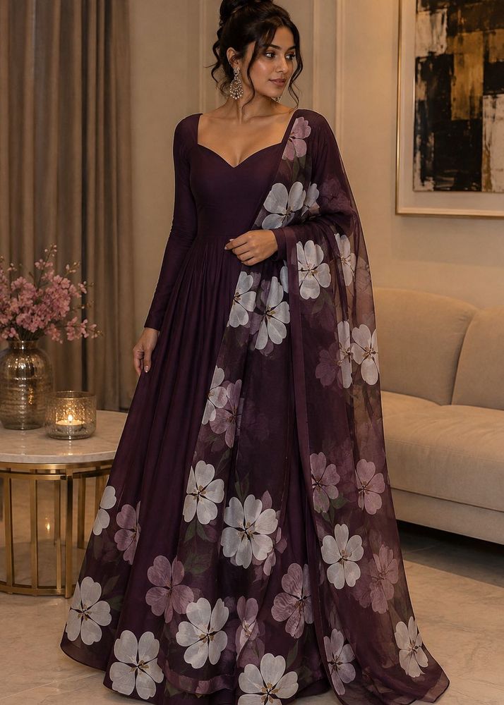 Elegant Floral anarkali with dupatta